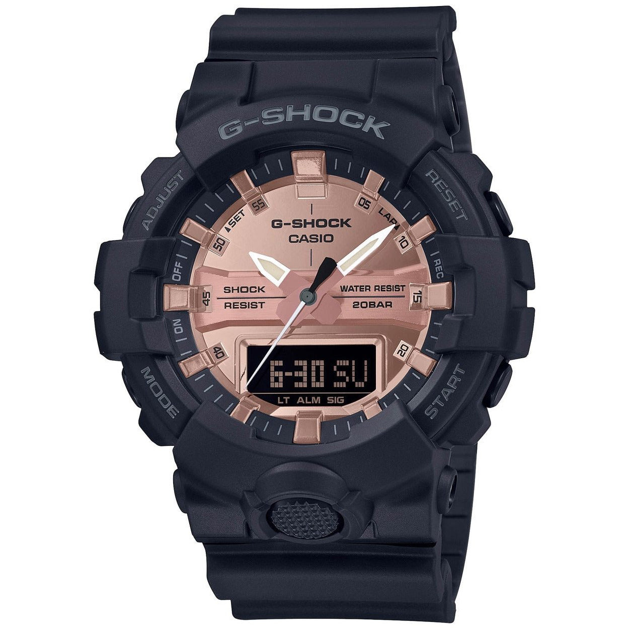 black and rose gold g shock watch