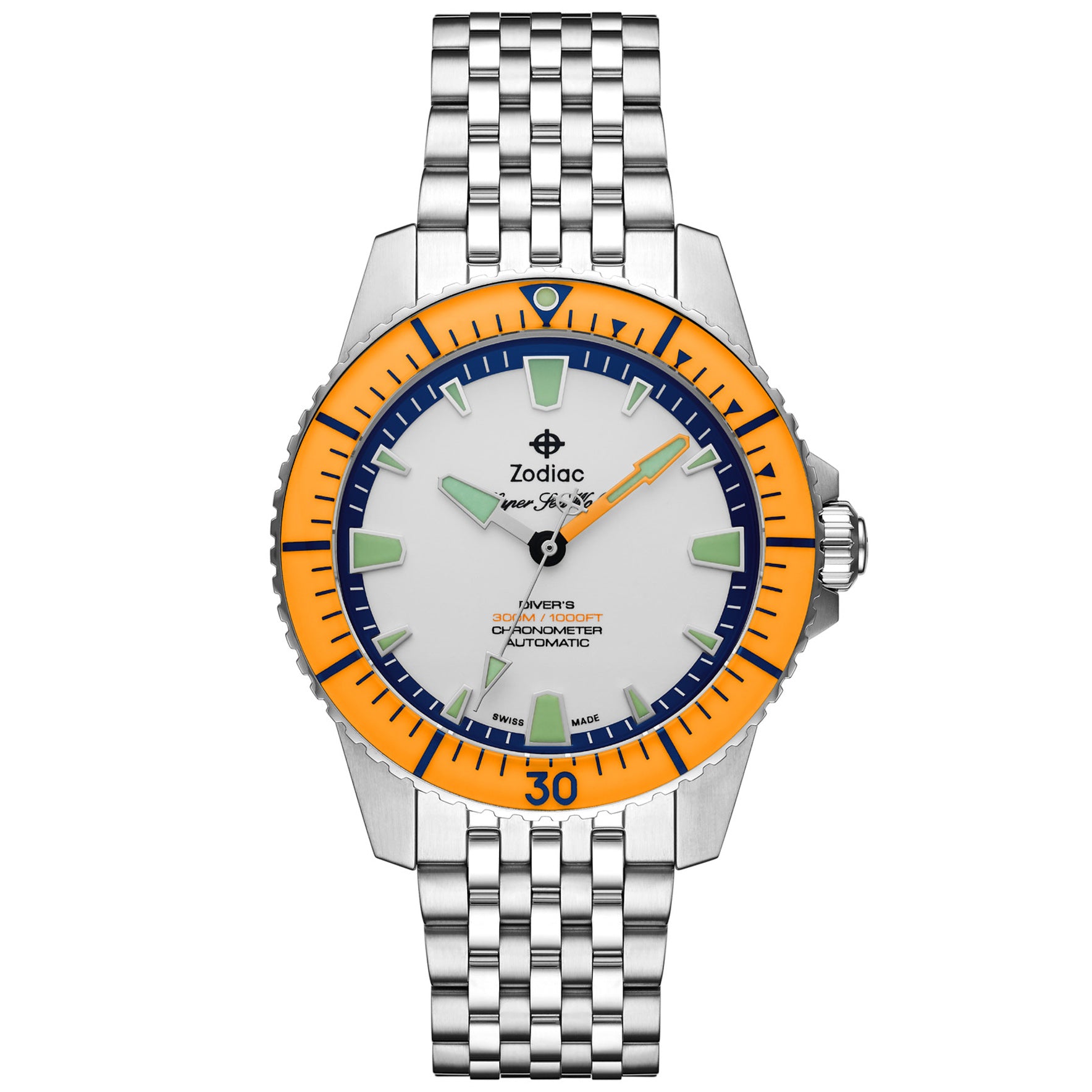 Image of Zodiac ZO3555 Super Sea Wolf Pro-Diver Automatic SS Silver Orange