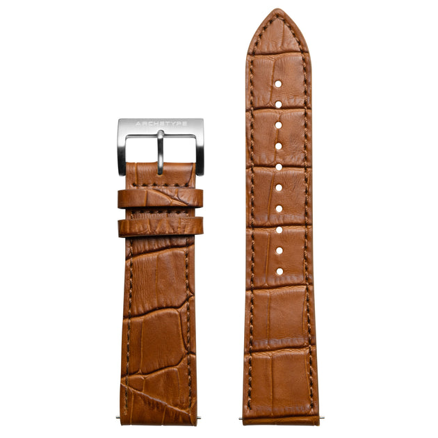 Archetype 22mm Embossed Croc Tan Strap Silver Buckle | Watches.com