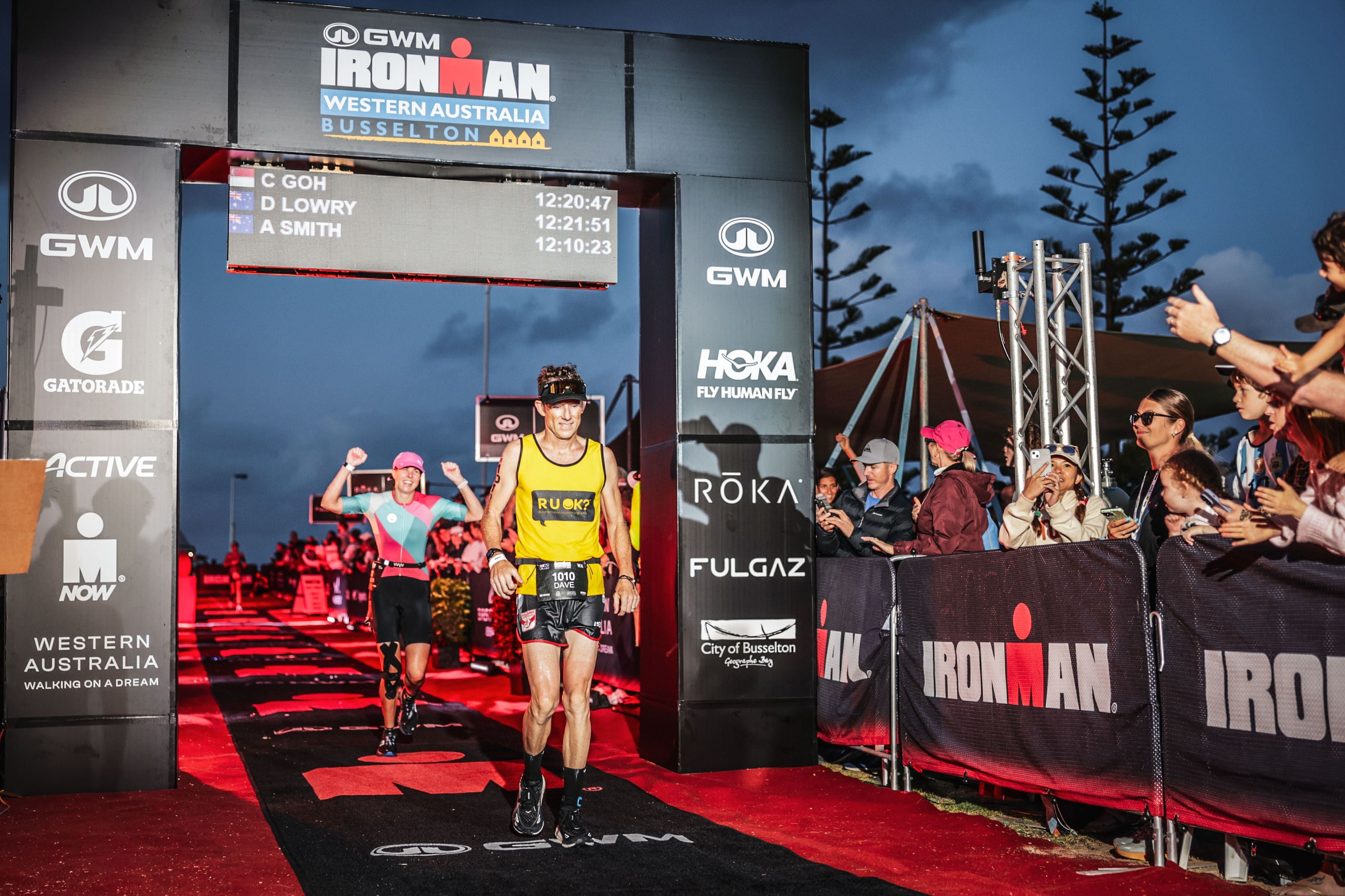 Dave Lowry finishes Ironman after riding Supergoose credit Sportorgraf