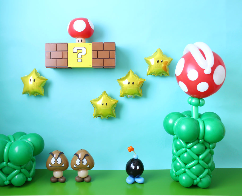 Super Mario Balloon Inspiration - Goomba diy balloons - Luck Box/ Coin Box/ Question Mark Box/ Power ups