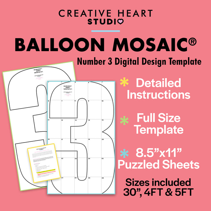 Number 3 BALLOON MOSAIC™ digital design template The Creative Heart