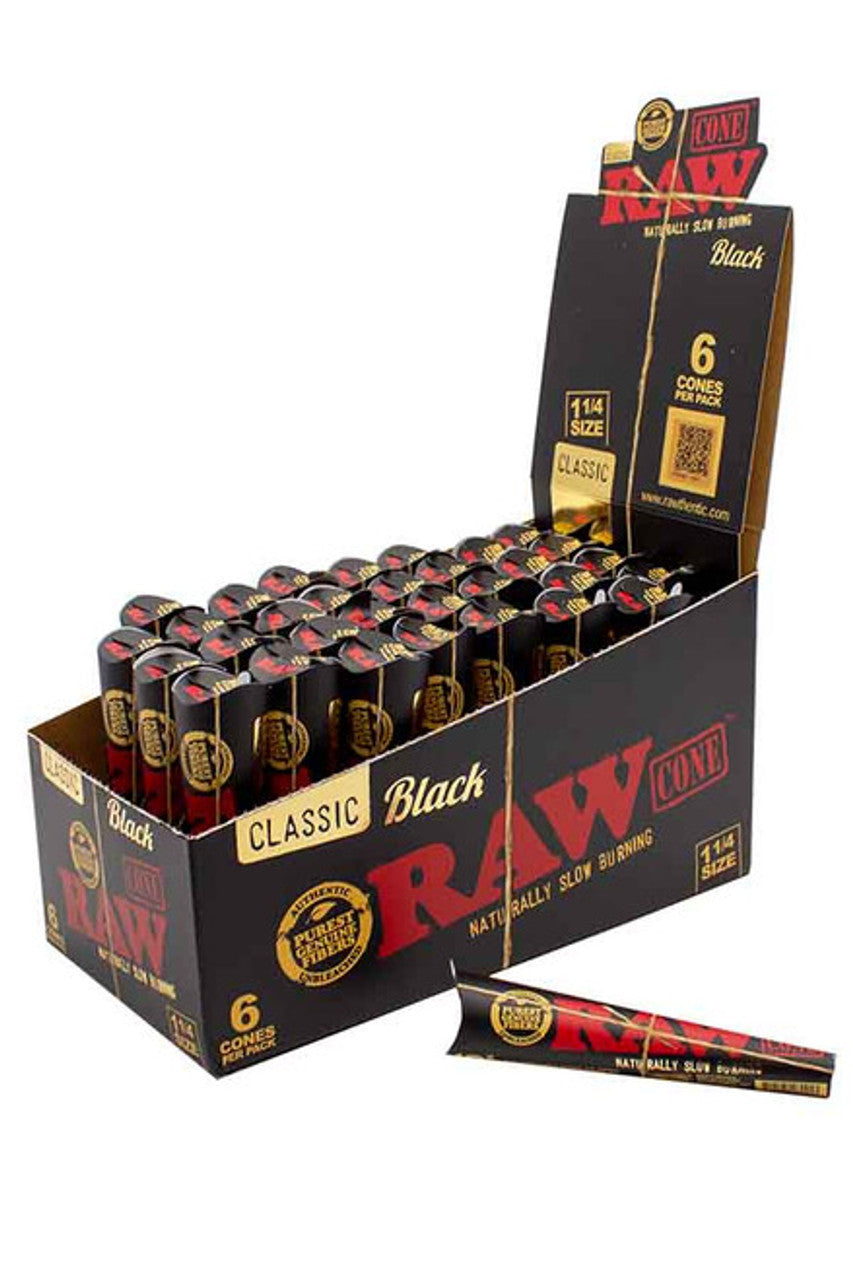 RAWthentic Black Classic Cones | 1¼ & Kingsize | 32 Packs Per Box