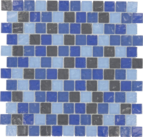Aegean Blue Charcoal Blend 1x1 Glossy Glass Tile