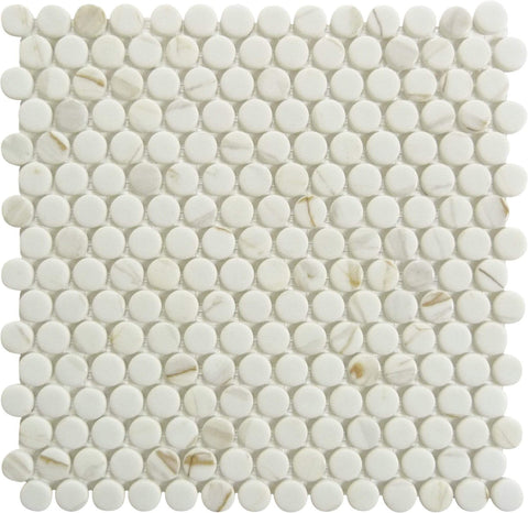 Carolina Dots Gilded Vogue White Penny Round Recycled Matte Glass Tile