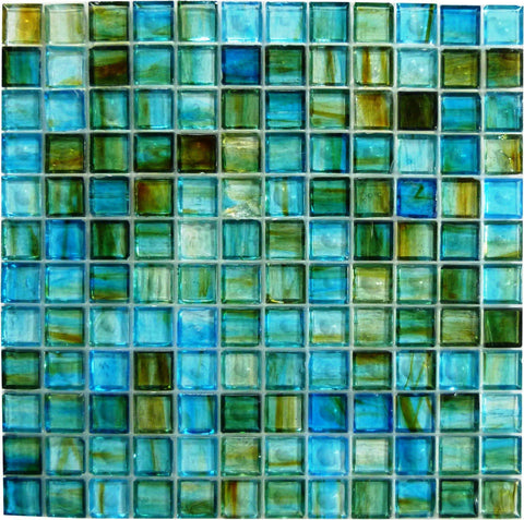 Clear Turquoise 1 x 1 Glossy Glass Tile