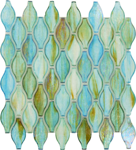 Clear Turquoise Green Unique Shapes Iridescent Glass Tile