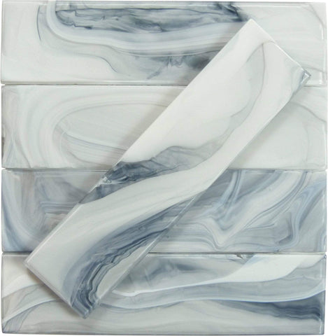 Elegant Swirl Lite Wind Blue 3x12 Glossy Glass Subway Tile