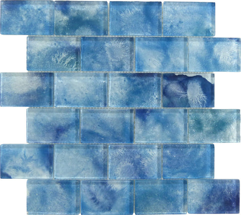 Frothy Swirls Ink Drops Blue 2x3 Glossy Glass Tile