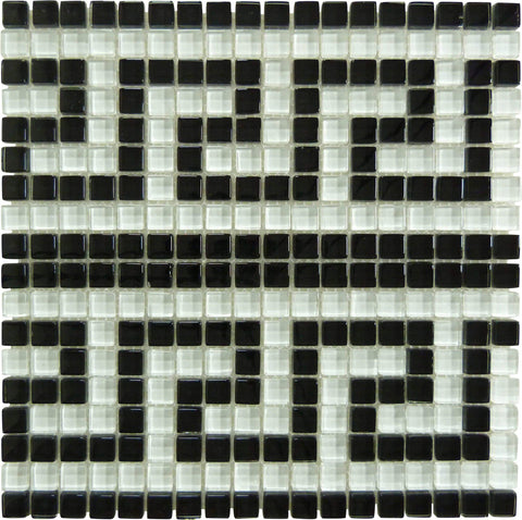Greek Key Black White 5/8x5/8 Glossy Glass Tile