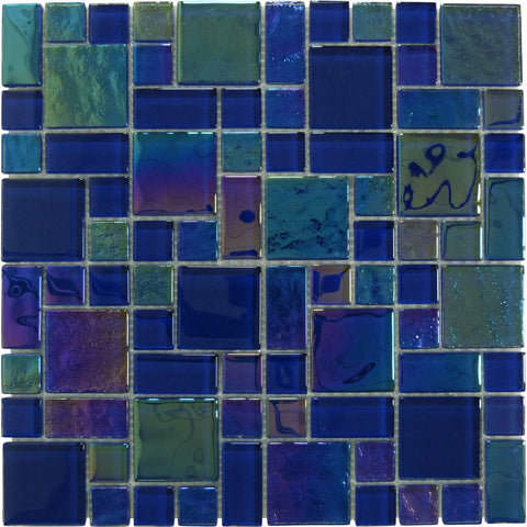 Heaven Dark Blue Square Glossy And Iridescent Glass Tile