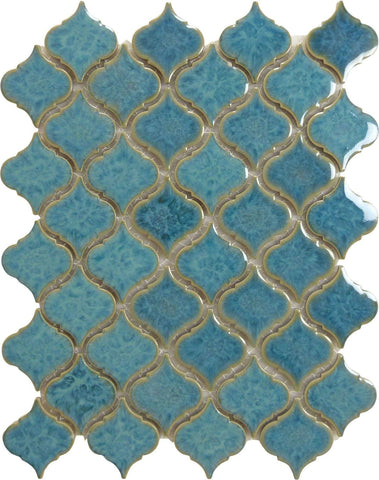 Ice Blue Arabesque Glossy Porcelain Tile