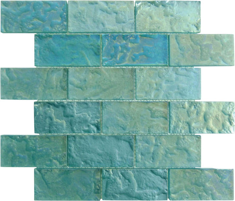 Jade Green 2x4 Iridescent Rippled Frosted Glass Subway Tile