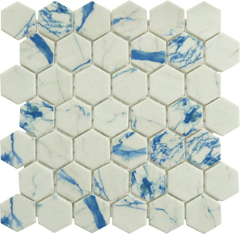 Mayan Garden Belize Harbor Blue 2" Hexagon Recycled Matte Glass Pool Tile
