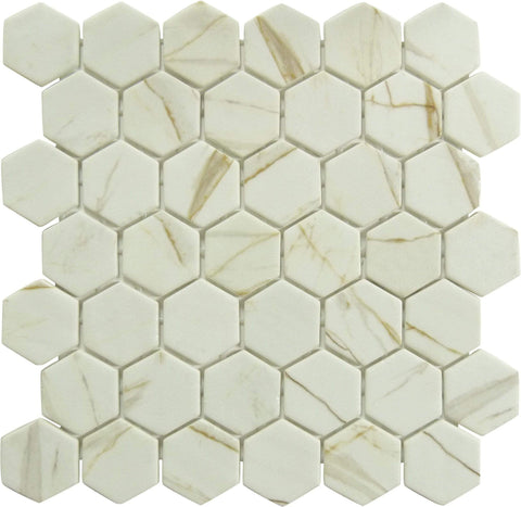 Mayan Garden Sun Rays Brown Hexagon Recycled Matte Glass Tile