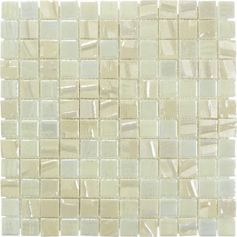 Moon Beam White 1 x 1 Glossy Iridescent Glass Tiles