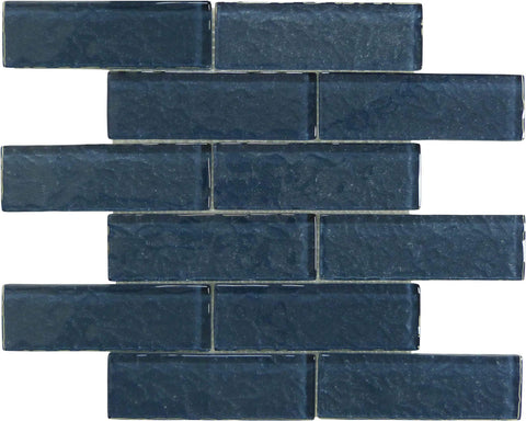 Moonscape Steel Blue 2x6 Ripple Glossy Glass Tile
