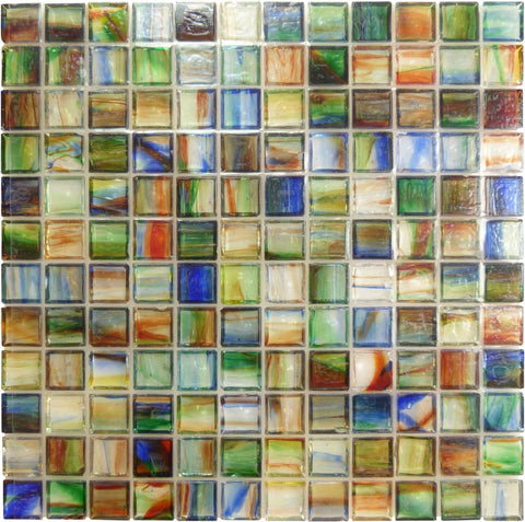 Multicolor Green 1x1 Glossy Glass Tile