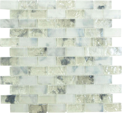 Mykonos Harbor Kosta Clouds White 1x2 Iridescent Rippled Frosted Glass Tile