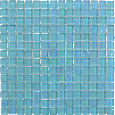 Neptune Aquamarine Square Glossy and Iridescent Glass Tile
