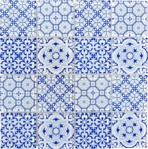 Patchwork Azul Blue 3x3 Glossy Glass Tile