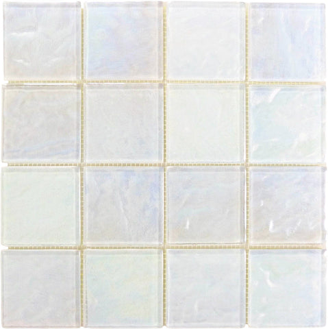 Piazza White Textured 3x3 Iridescent Glass Tile