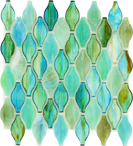 Turquoise Green Unique Shapes Glass Glossy Tile
