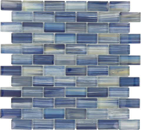 Watercolors Blue 1x2 Glossy Glass Tile