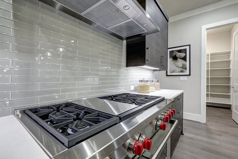 Grey glossy kitchen backsplash tile