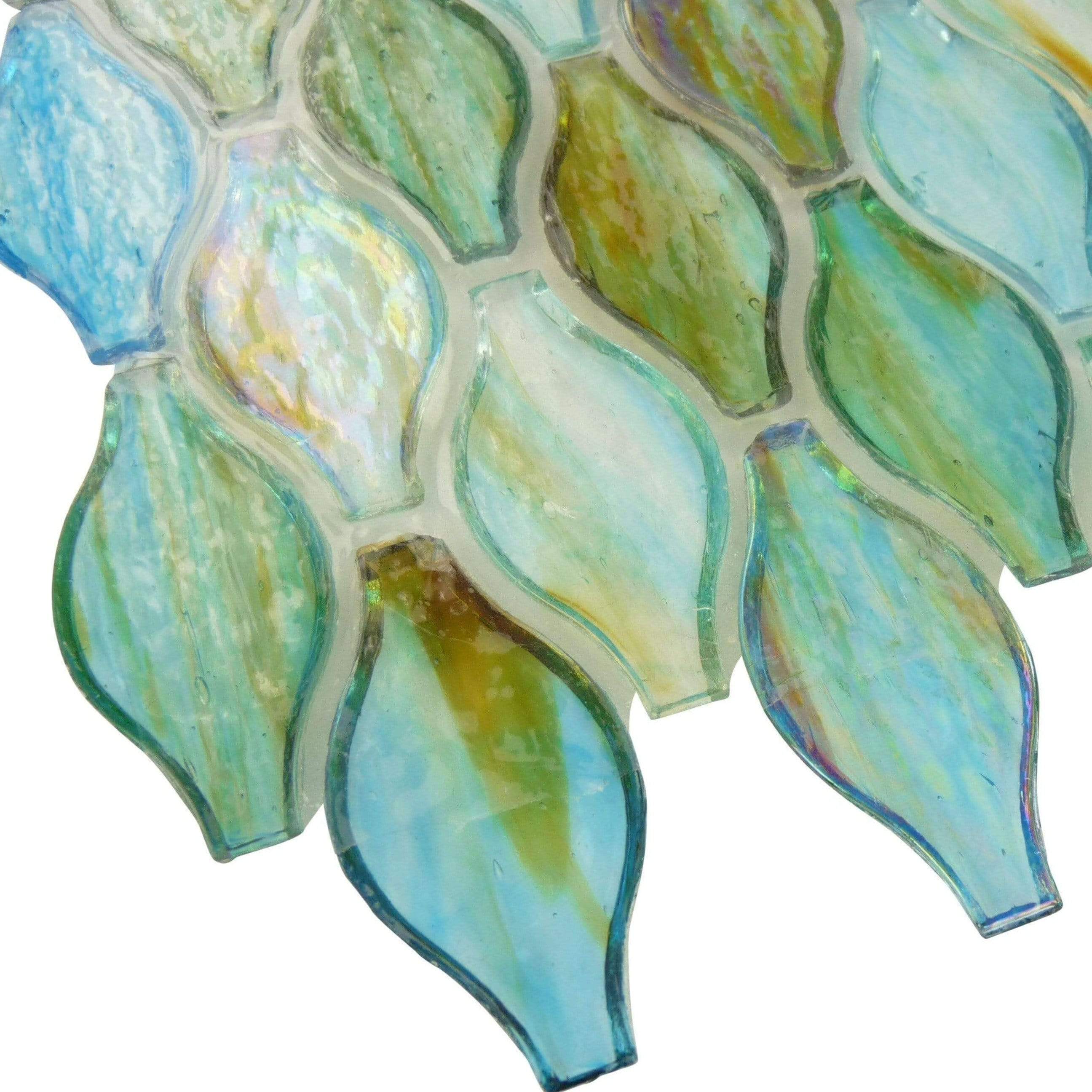 Clear Turquoise Green Unique Shapes Iridescent Glass Tile- Oasis Tile