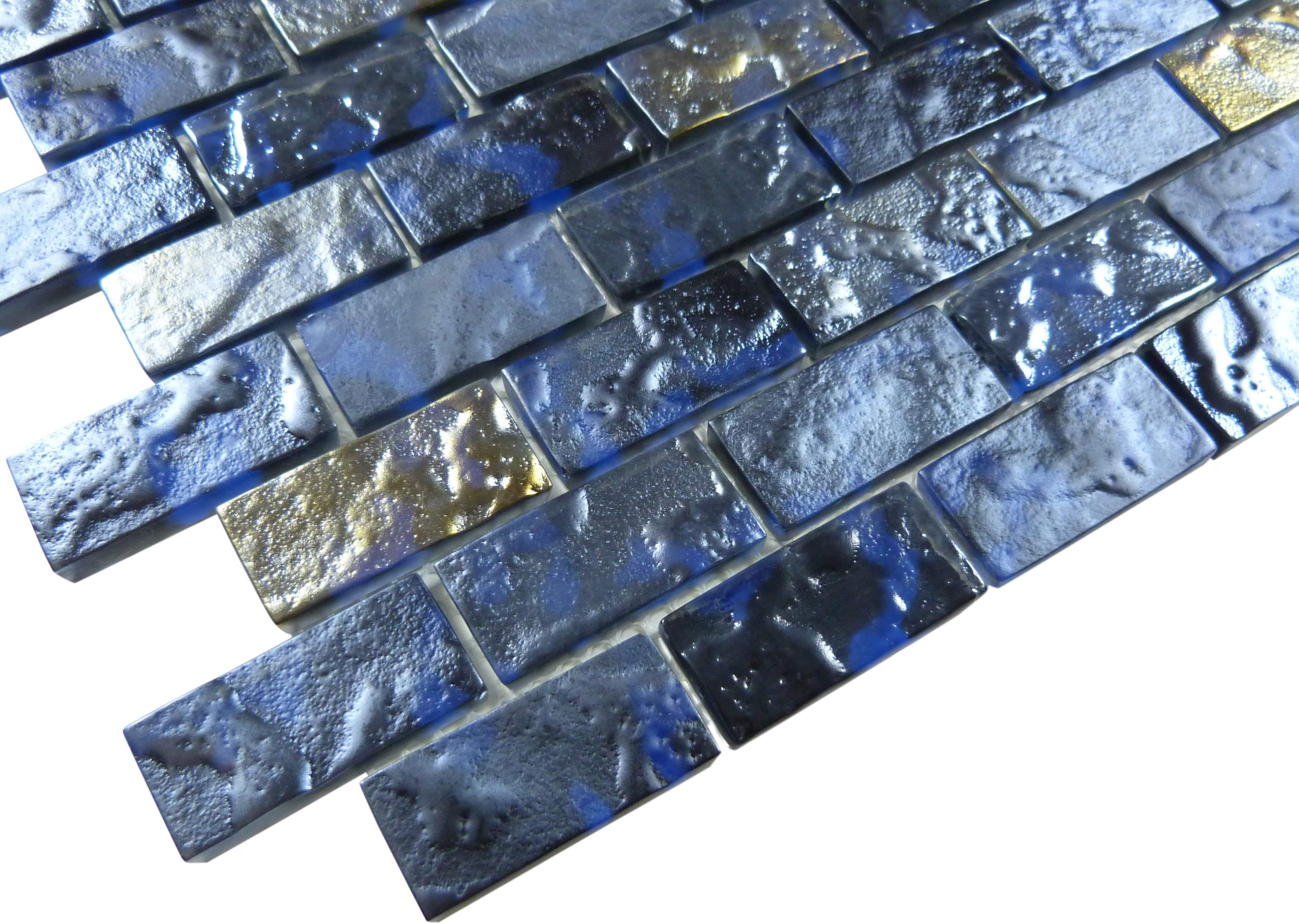 Antoinette Blue Mini Uniform Brick Glossy Glass Tile