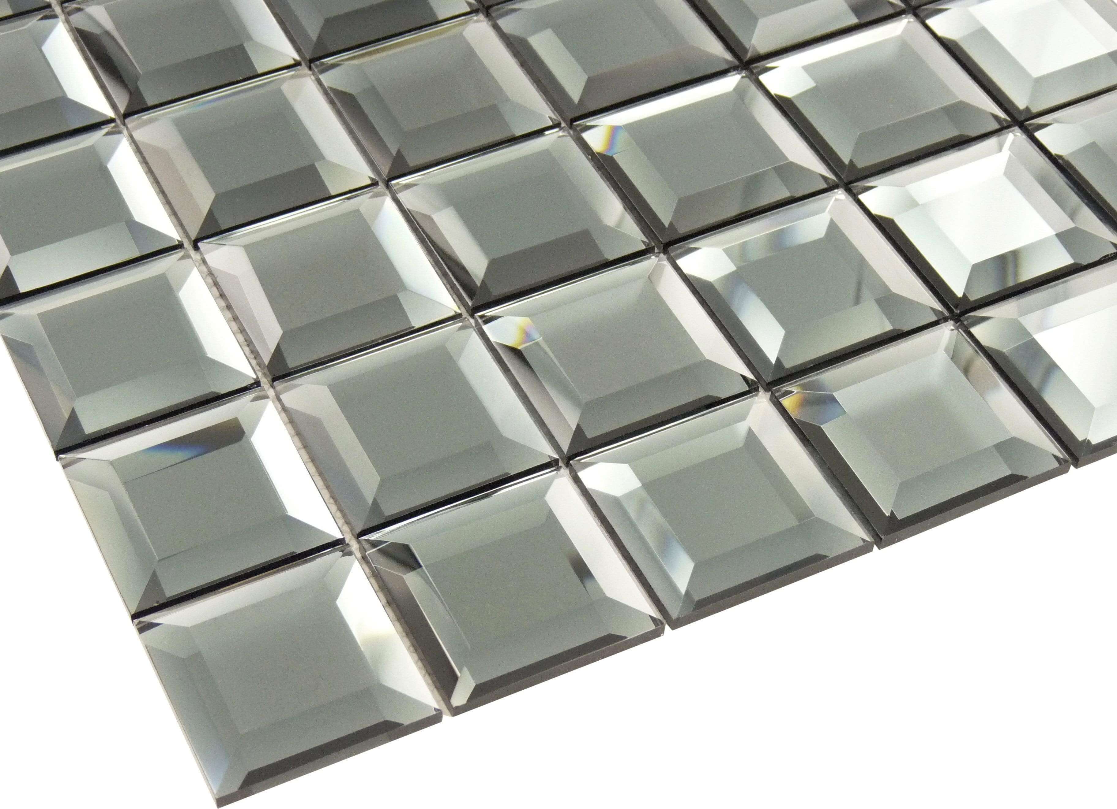 Euro Glass Lifting Fog Silver 2 x 2 Glossy & Frosted Glass Mirror Tile: ACKR115 by Glazzio Tiles