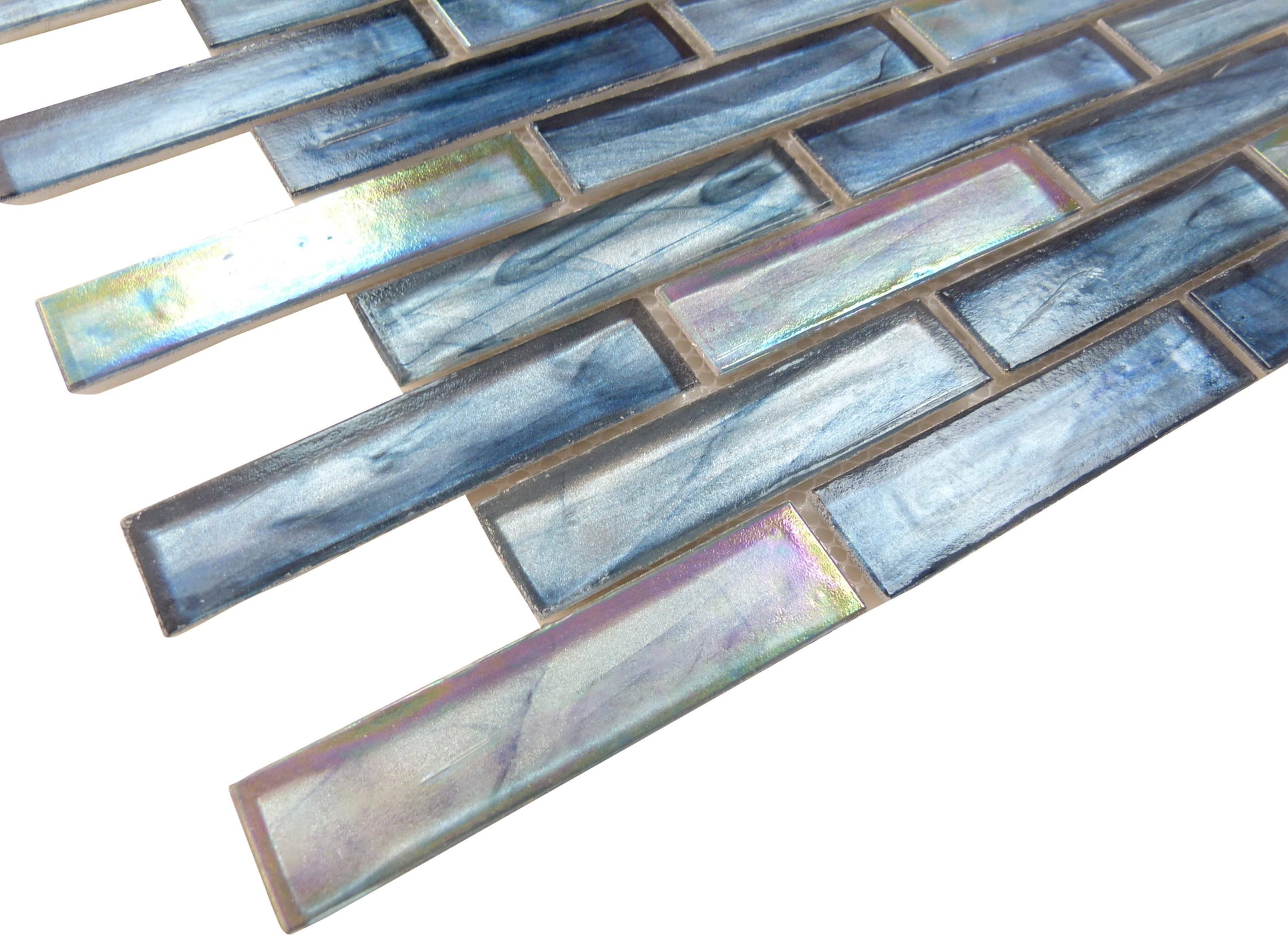 Iridescent Blue Glass Tile | Blue Sea Glass Backsplash Tile — Oasis Tile