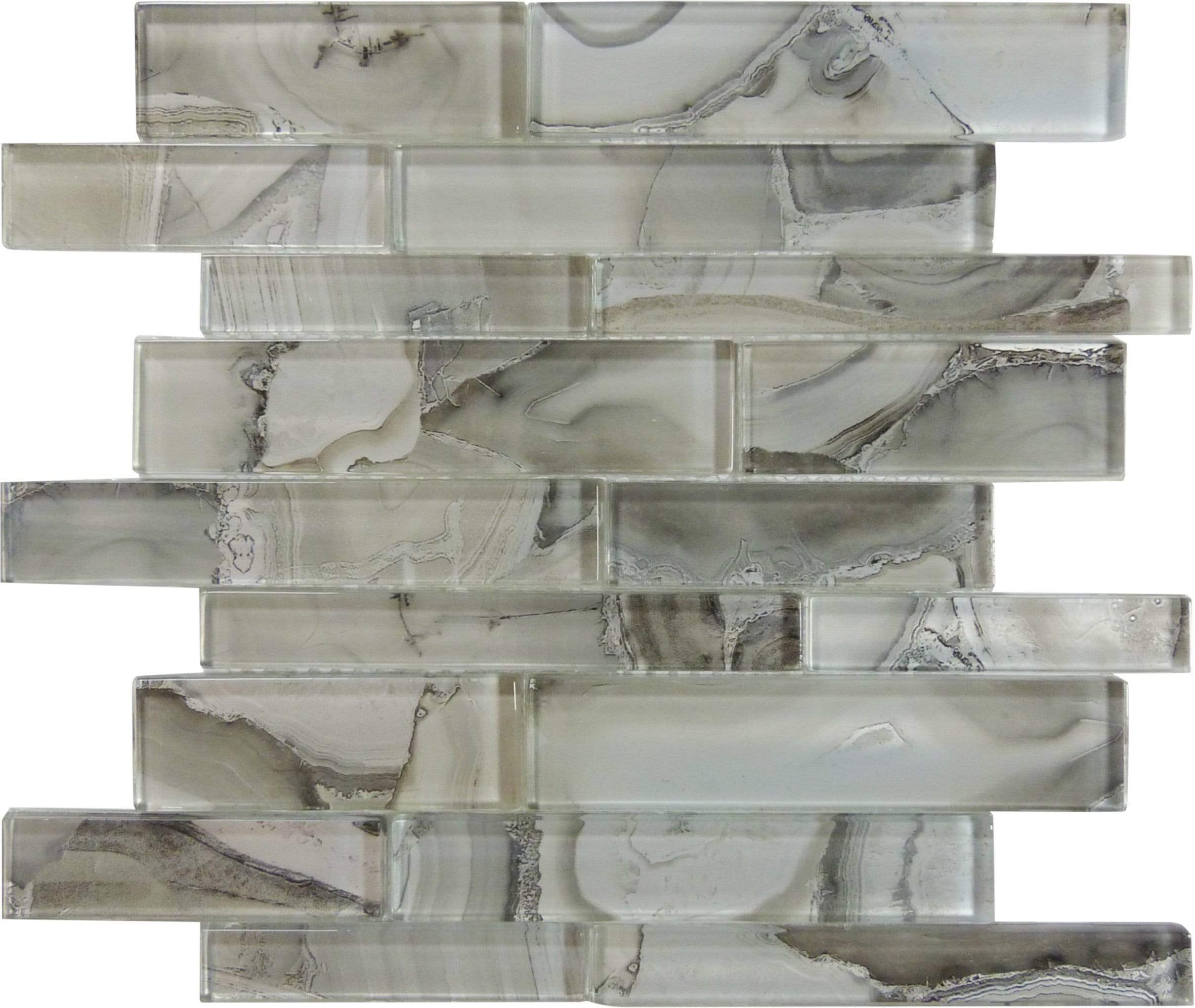 Snow Palace Grey Random Brick Glossy Glass Tile - Oasis Tile product image