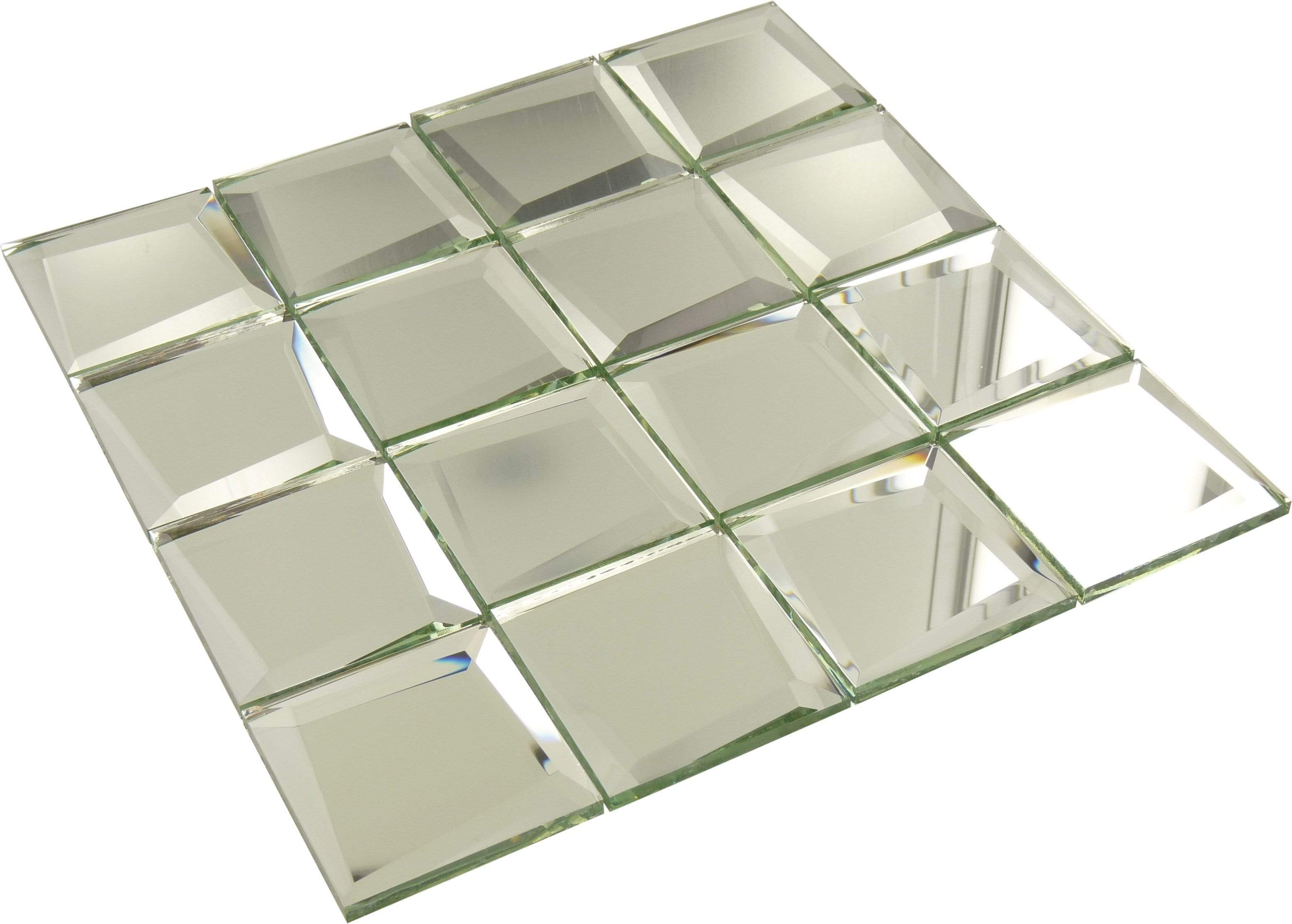 3/4 Staggered Roman Square Mosaic, Silver Mirror - Gloss