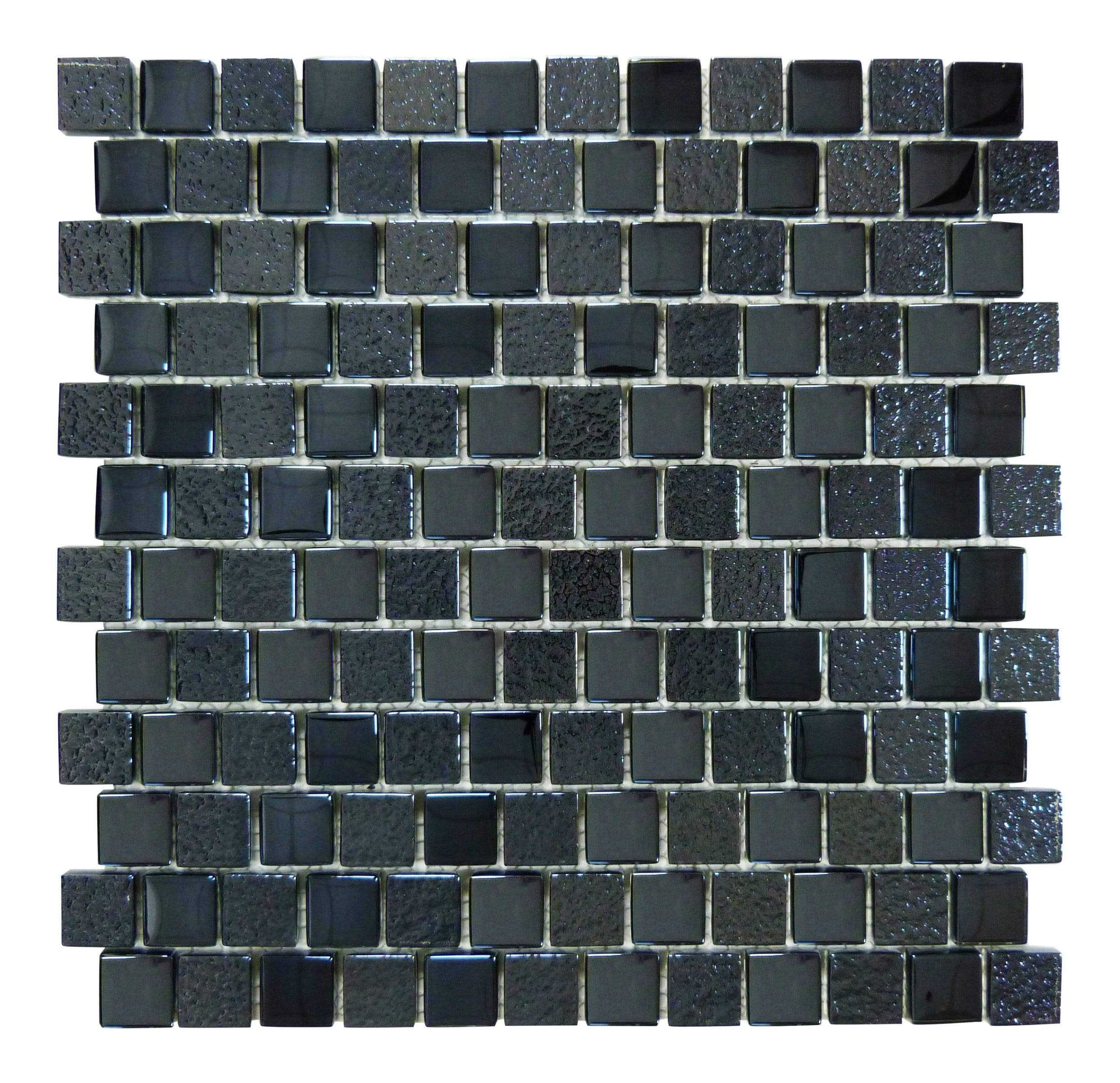 Glass Mosaic Tile Staggered Mirroring Black 1x1