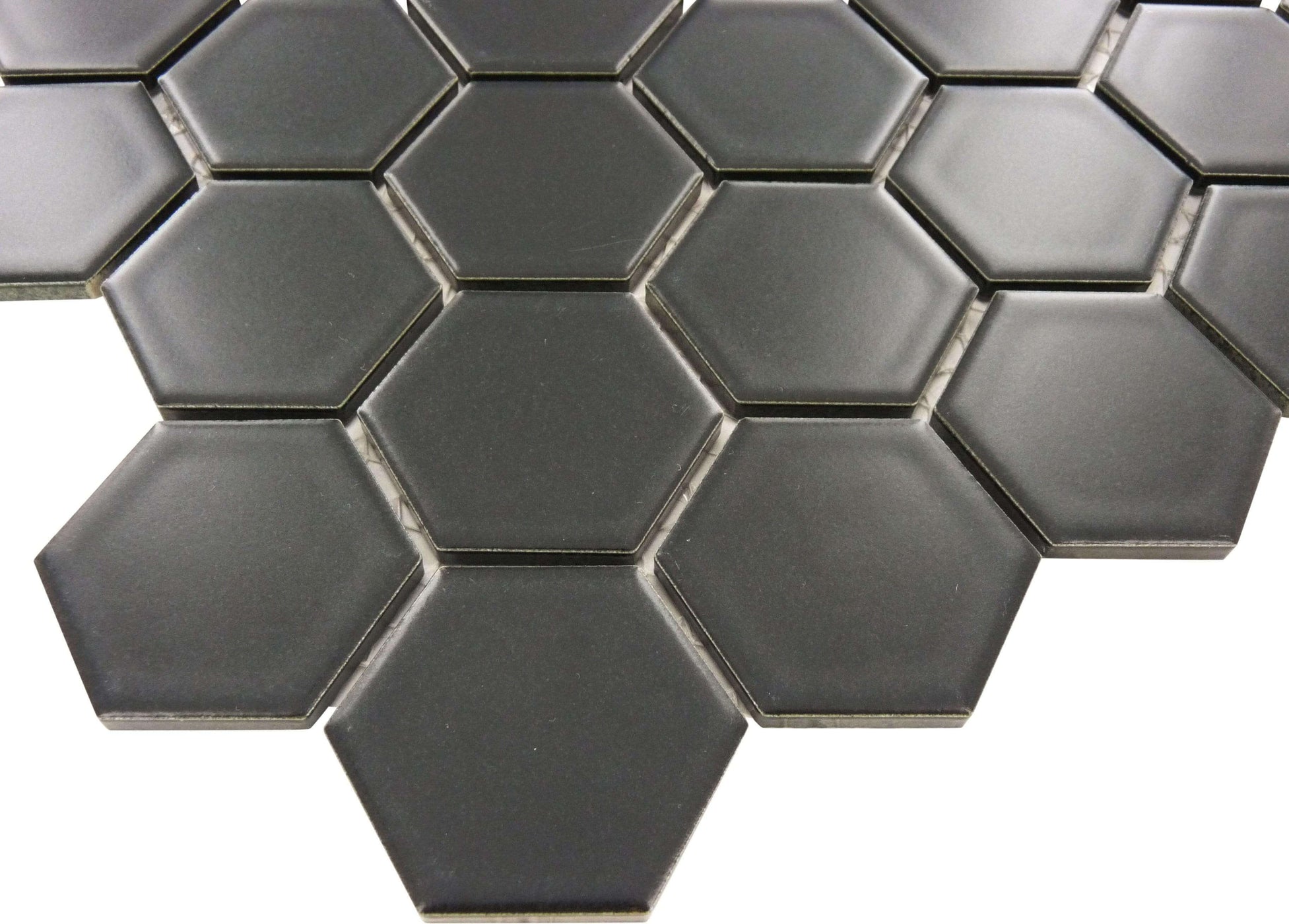 black hexagon wall tiles kitchen