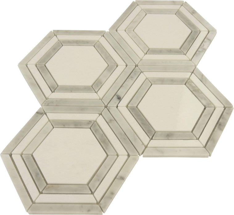 Brickstorm Hexagon White Carrara and Cream White Polished Stone Tile ...