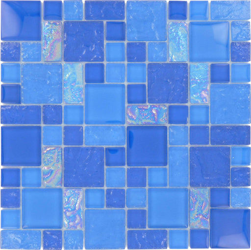 Antoinette Blue Mini Uniform Brick Glossy Glass Tile