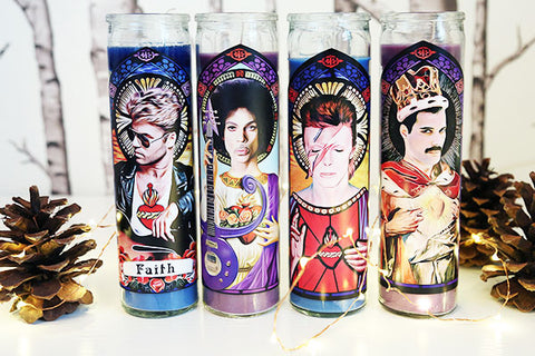 Gods of Rock Gift Set with George Michael, Prince, David Bowie and Freddie Mercury candles
