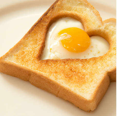 Egg in a heart shaped cutout.