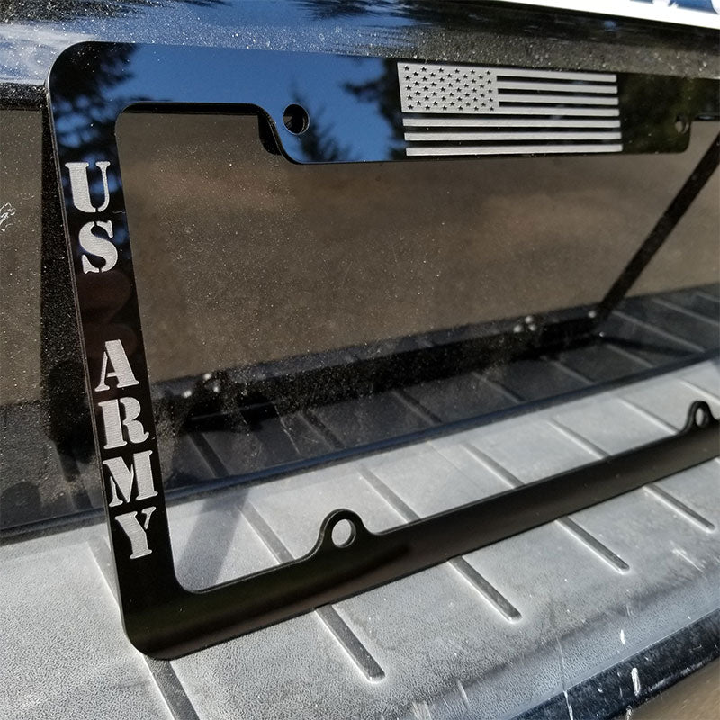 US Army license plate frame installed