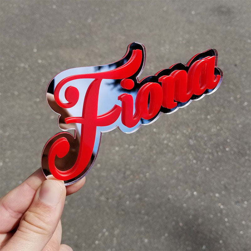 custom red & chrome car badge