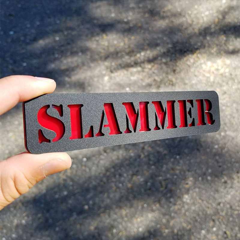 Matte Black and Red Slammer Embossed Emblem