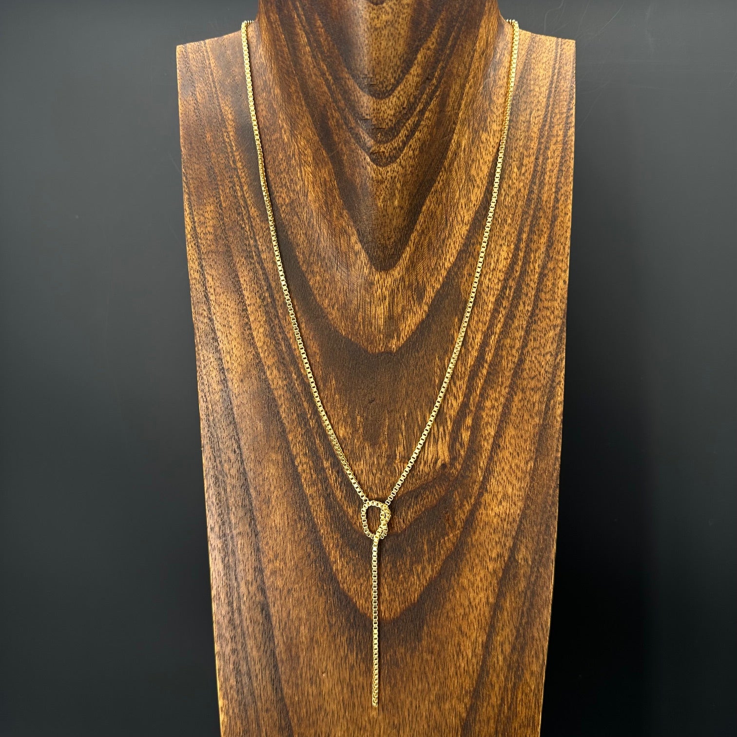 Box chain Y necklace with knot accent - gold vermeil