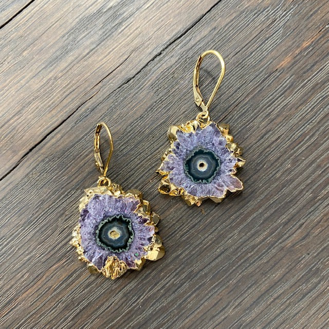 Amethyst/jasper "flower" dangle earring - gold