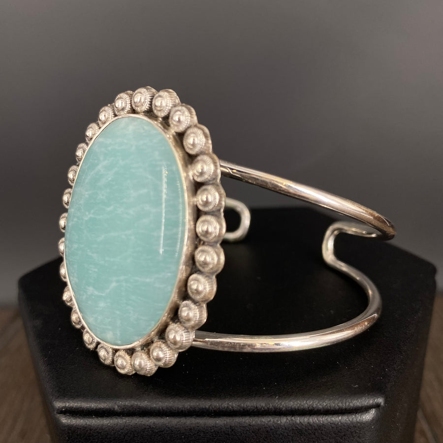 Amazonite statement cuff with silver beading - sterling silver