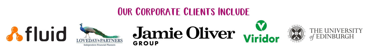 Our corporate clients include Jamie Oliver Group, Viridor, Loveday & Partners, The University of Edinburgh, and Fluid Branding