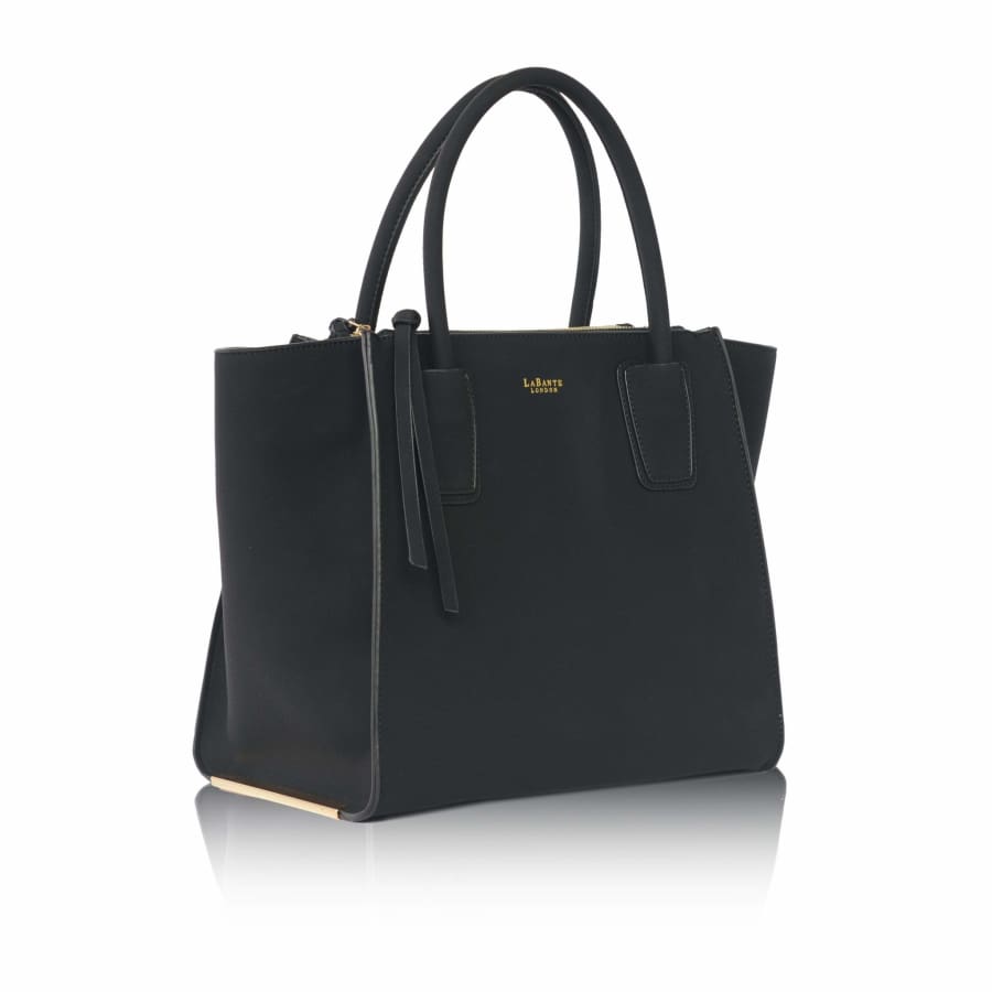 black tote bag with long strap