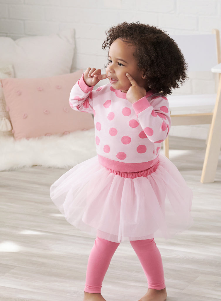 3-Piece Baby & Toddler Girls Dots French Terry Top, Tulle Tutu, & Legging Set
